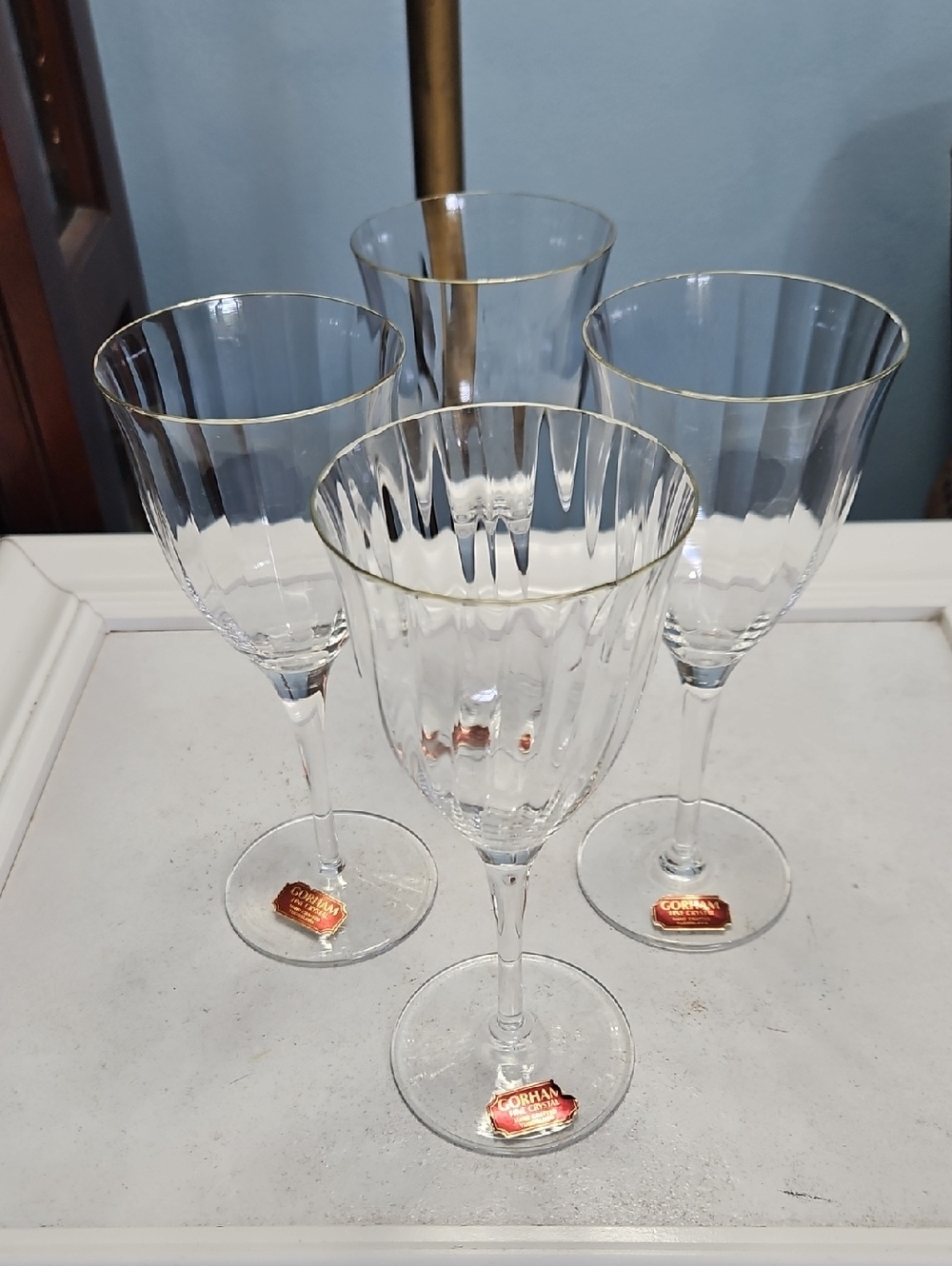 Gorham Crystal Laurin Gold Paneled Wine Glass Set Of 4